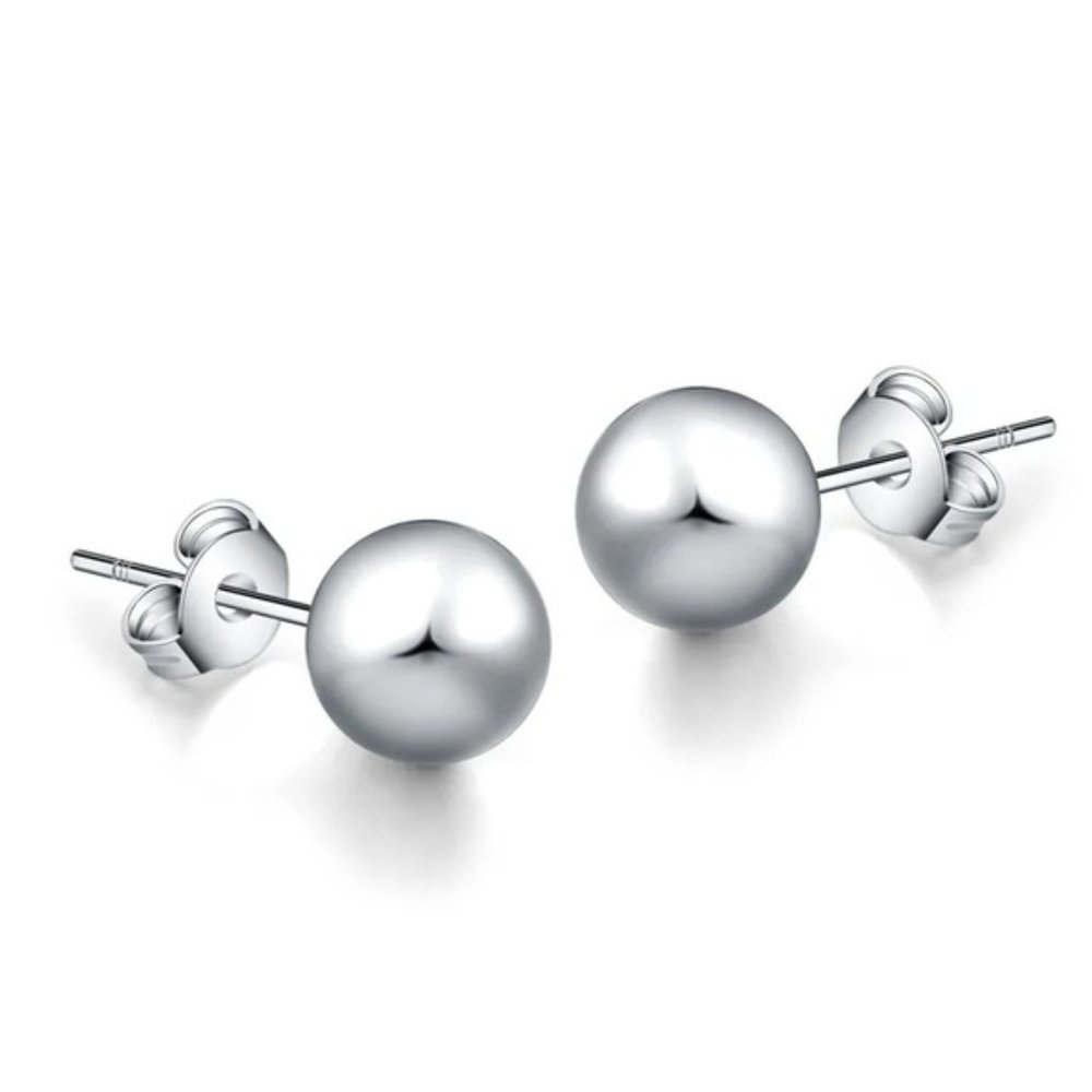 925 Sterling Silver 6MM Round Smooth Solid Ball Stud Earrings Fashion Wedding